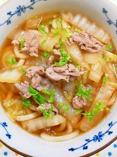めんつゆで簡単♪肉うどん 白菜入り。。-レシピのメイン写真