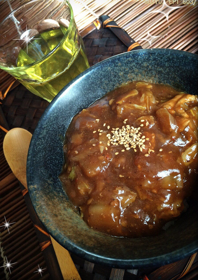 簡単熱々！白菜と豚コマの麻婆丼-レシピのメイン写真