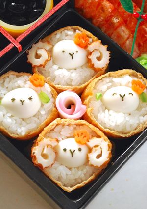 キャラ弁　簡単！お稲荷さんでひつじ（羊）-レシピのメイン写真