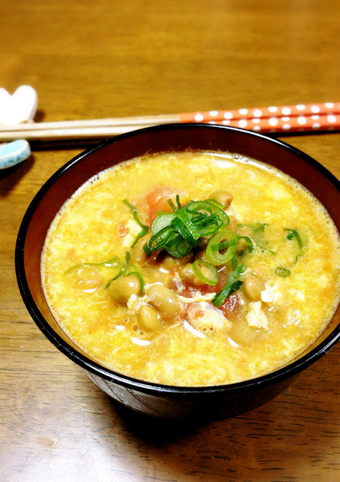 トマトと納豆の卵とじ味噌汁-レシピのメイン写真