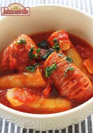 ジョンソンヴィルとごぼうのトマト煮-レシピのメイン写真
