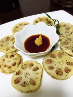 辛子醤油をつけてね♡れんこんの挟み揚げ♡-レシピのメイン写真