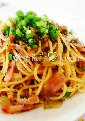 ベーコンと高菜のにんにく醤油パスタ♡-レシピのメイン写真