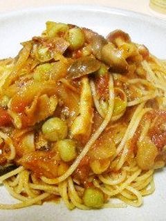 しお豆ときのこのトマトソーススパゲティ-レシピのメイン写真