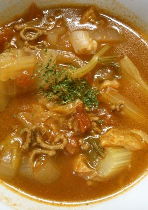 簡単 白菜 セロリ 挽き肉の トマト煮♪-レシピのメイン写真
