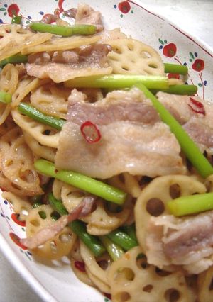 蓮根と豚バラの炒め物-レシピのメイン写真