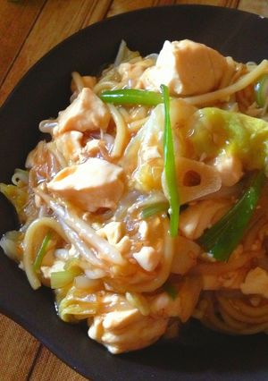 豆腐もやし入り！もつ鍋風とろ〜り焼きそば-レシピのメイン写真
