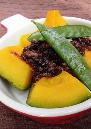 簡単料亭の味！カボチャのひき肉そぼろ添え-レシピのメイン写真