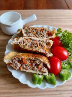 簡単!油揚げのひき肉&野菜詰め焼き。-レシピのメイン写真