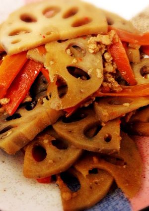 レンコンとにんじんとひき肉のきんぴら-レシピのメイン写真