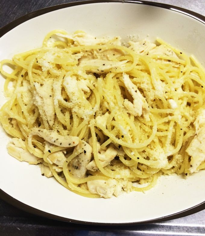 サラダチキンのレモンパスタ by apatti1112 【クックパッド