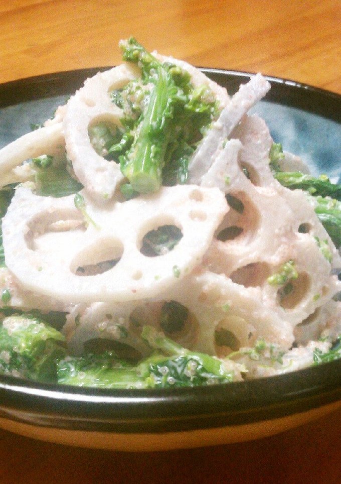 菜の花と蓮根の明太マヨ和え-レシピのメイン写真