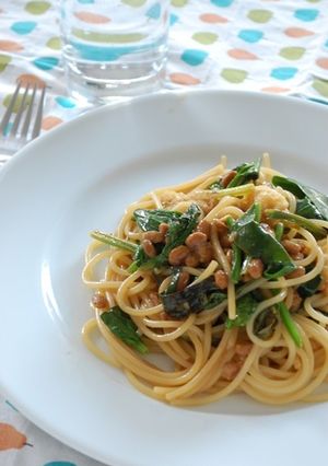 油揚げとほうれん草の納豆和風パスタ-レシピのメイン写真