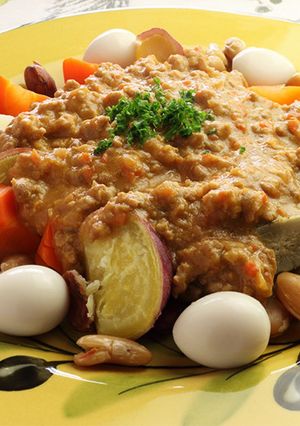 肉みそで根菜と豆の蒸し煮【天狗缶詰】-レシピのメイン写真