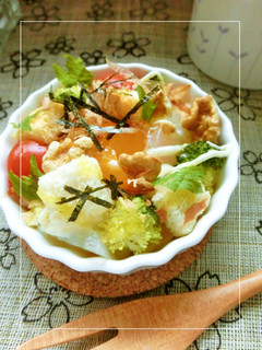 胡桃ころん✼温玉×温野菜ココットサラダ-レシピのメイン写真