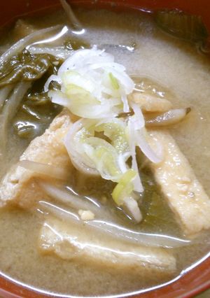 朝食 チンゲン菜 ごぼう 油揚げの味噌汁-レシピのメイン写真