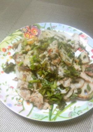 簡単♪蓮根と豚肉と大根葉の炒め物-レシピのメイン写真