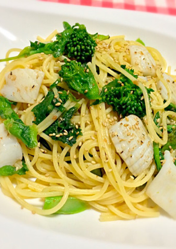 あっさり和風！菜の花とイカの梅風味パスタ-レシピのメイン写真