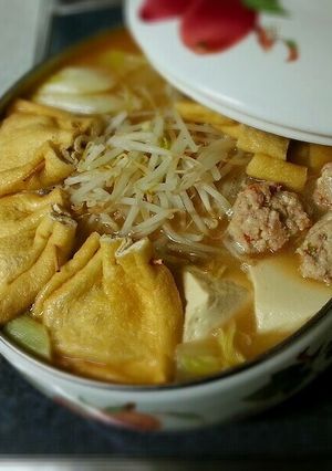 ♡ニンニク味噌味♡餅入り鳥だんご鍋♡-レシピのメイン写真