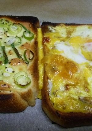 ネギ・タマゴ・食パンで作る休日のトースト-レシピのメイン写真