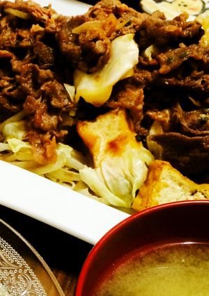 牛コマ肉と厚揚げキャベツの簡単炒め-レシピのメイン写真