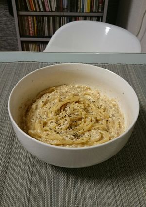 オイルサーディンと豆腐の釜玉風パスタ-レシピのメイン写真