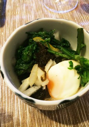 もずく楽部＊もずく温玉と春菊とべったら-レシピのメイン写真