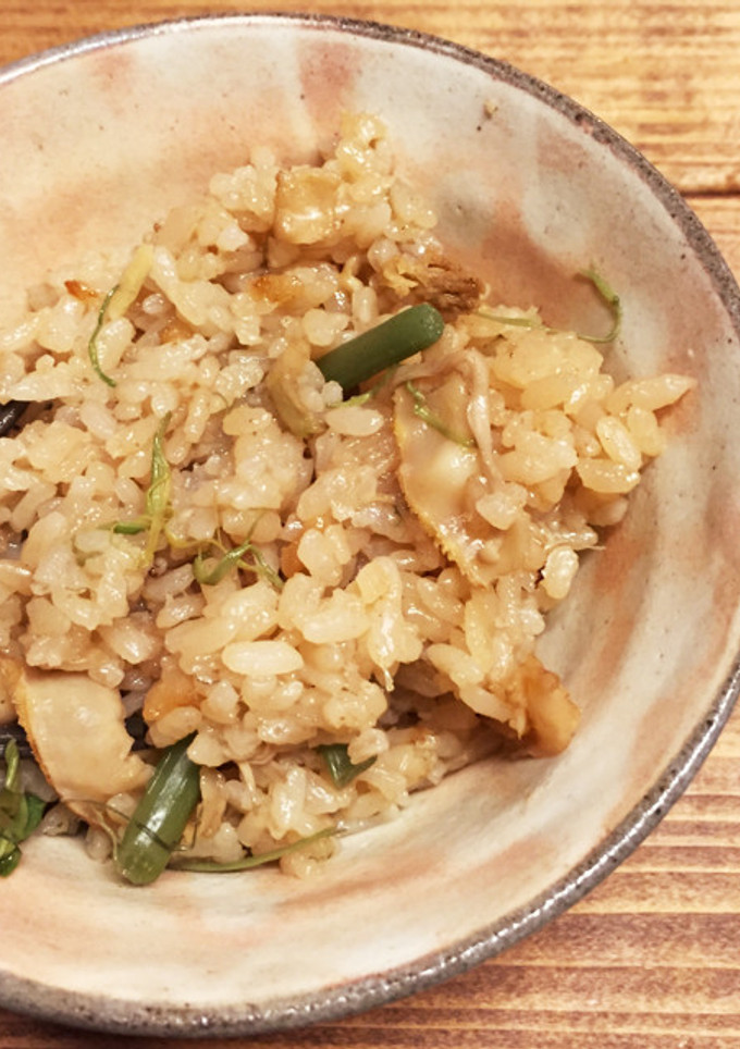 帆立のひもと山菜の炊き込みごはん-レシピのメイン写真