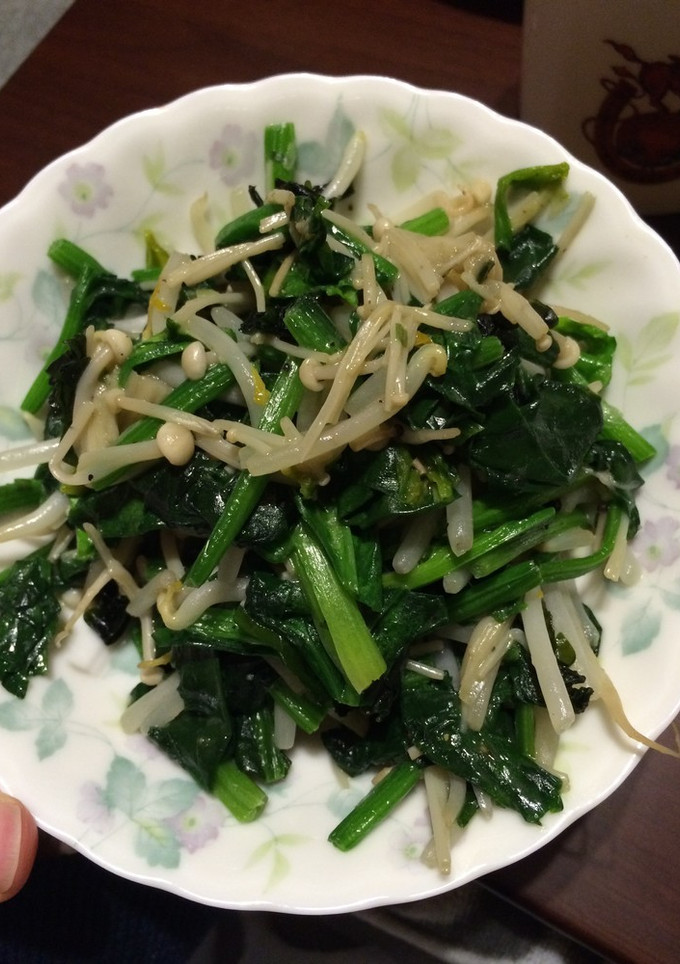 ほうれん草もやし榎茸のネギ塩炒め-レシピのメイン写真
