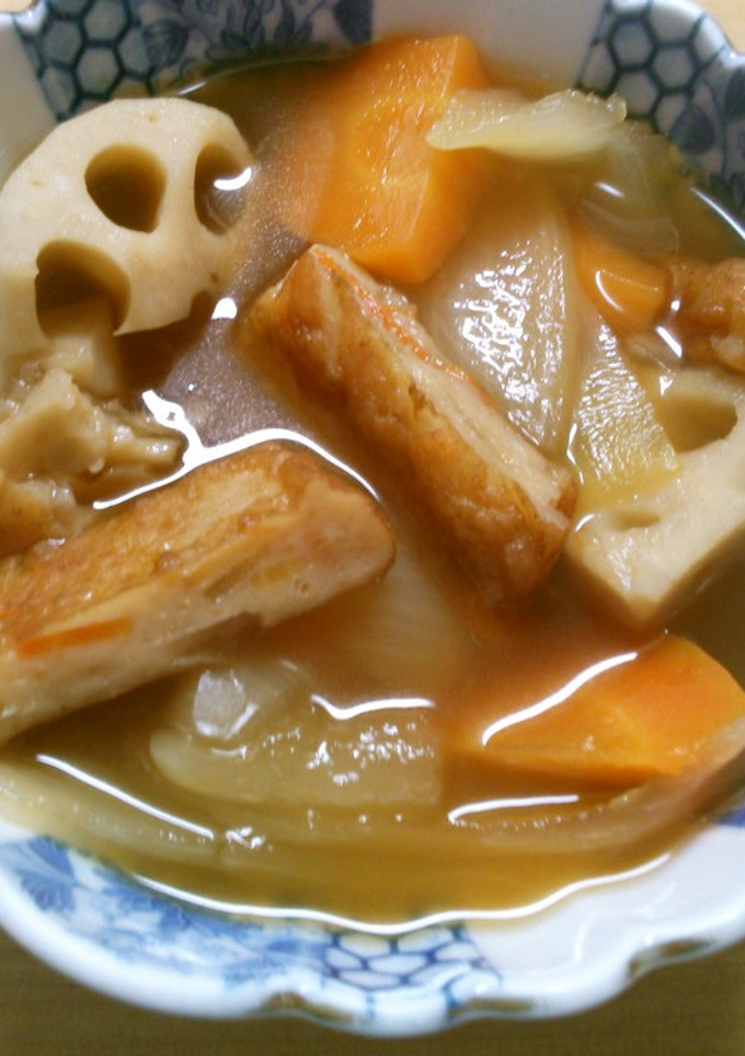 簡単 玉ねぎ 人参 蓮根 薩摩揚げの煮物-レシピのメイン写真