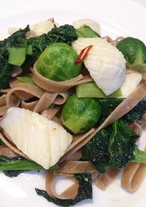 ♪ちぢみゆきなと芽キャベツのパスタ♪-レシピのメイン写真