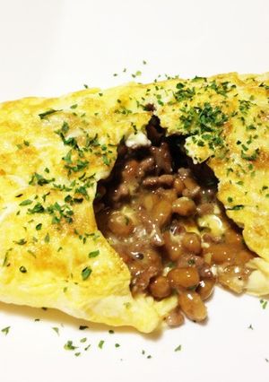 挽き肉が余ったら…絶品！！納豆オムレツ♡-レシピのメイン写真