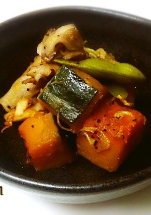 無塩料理☆かぼちゃのオリーブガーリック煮-レシピのメイン写真