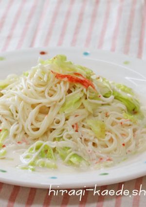 キャベツ＆カニカマ味噌クリームにゅうめん-レシピのメイン写真