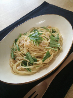 レンジで簡単☆干し貝柱と水菜のパスタ-レシピのメイン写真
