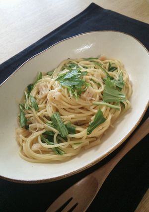 レンジで簡単☆干し貝柱と水菜のパスタ-レシピのメイン写真