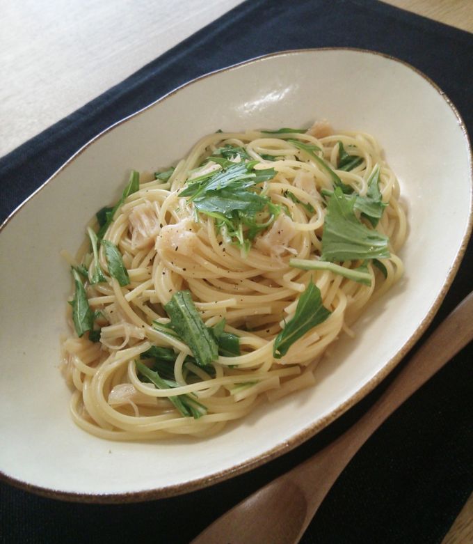 レンジで簡単☆干し貝柱と水菜のパスタ-レシピのメイン写真
