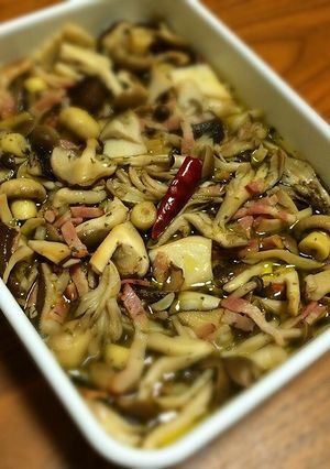無印ホーローで作る茸とベーコンのマリネ-レシピのメイン写真