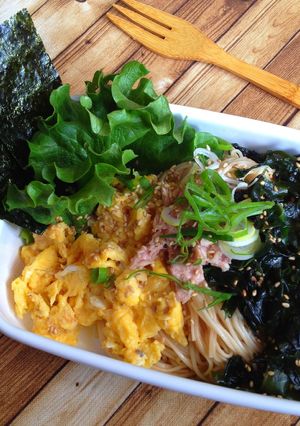 ふわとろ卵♡素麺でツナとわかめの油そば-レシピのメイン写真