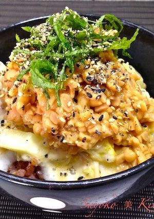 白菜とえのきのつゆだく胡麻味噌納豆丼-レシピのメイン写真