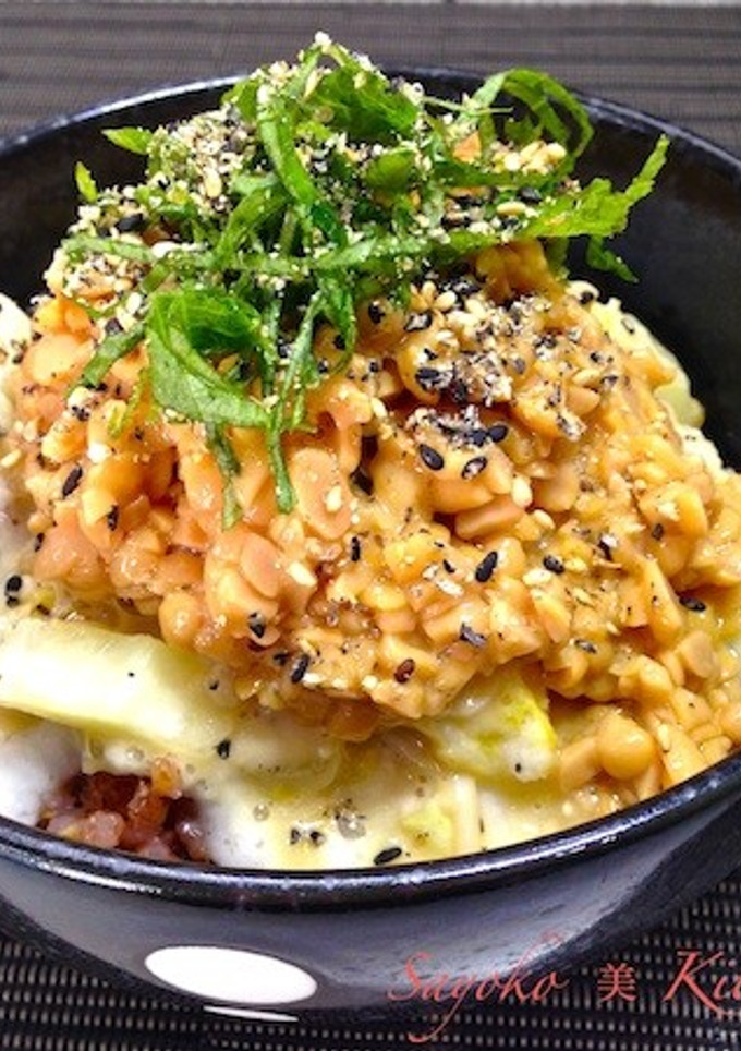 白菜とえのきのつゆだく胡麻味噌納豆丼-レシピのメイン写真