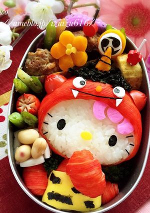 キャラ弁☆節分鬼キティちゃんの全身立体弁-レシピのメイン写真