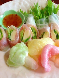 【水菜と生ハム生春巻き♪海老せん添え】-レシピのメイン写真