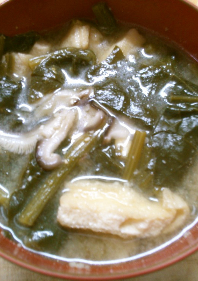 簡単 ほうれん草 椎茸 油揚げの 味噌汁-レシピのメイン写真