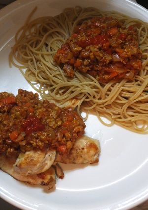 チキンとパスタの豆腐チリコンカーンソース-レシピのメイン写真