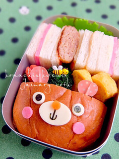幼稚園 キャラ弁♡パン くま サンド-レシピのメイン写真
