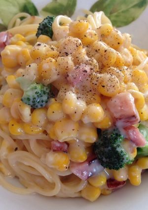 コーンのクリームスパゲッティ-レシピのメイン写真