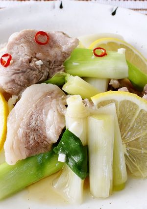 レンジで簡単!豚肉とネギのにんにく蒸し-レシピのメイン写真