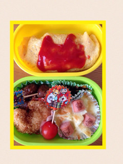 キャラ弁妖怪ウォッチ白菜とコーングラタン-レシピのメイン写真