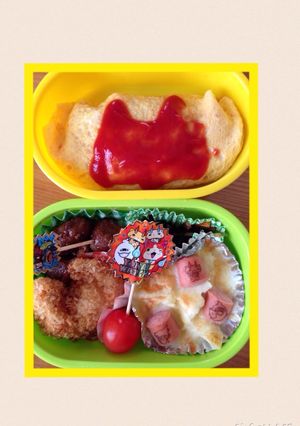 キャラ弁妖怪ウォッチ白菜とコーングラタン-レシピのメイン写真